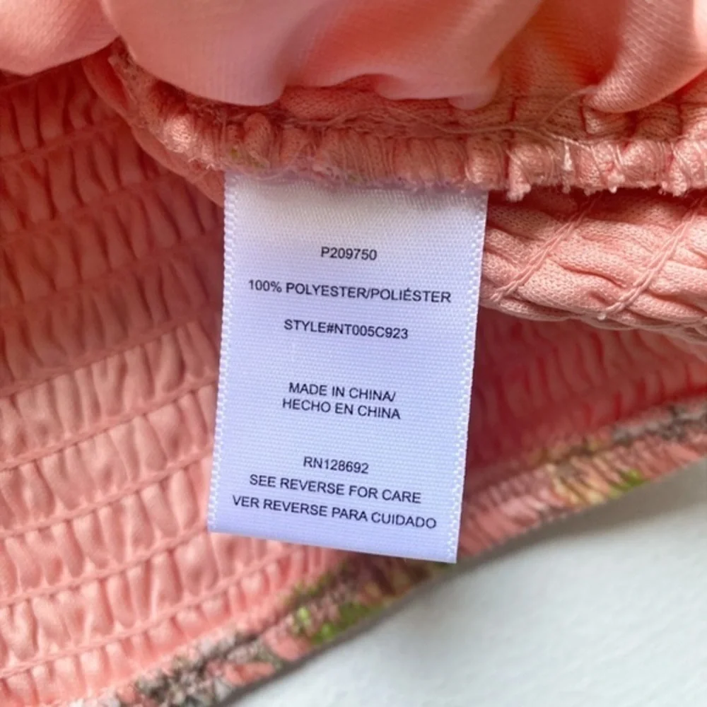 Madden NYC Junior's‎ Orange Floral Ruched Front Top with Sheering & Bra Cup - Picture 7 of 13
